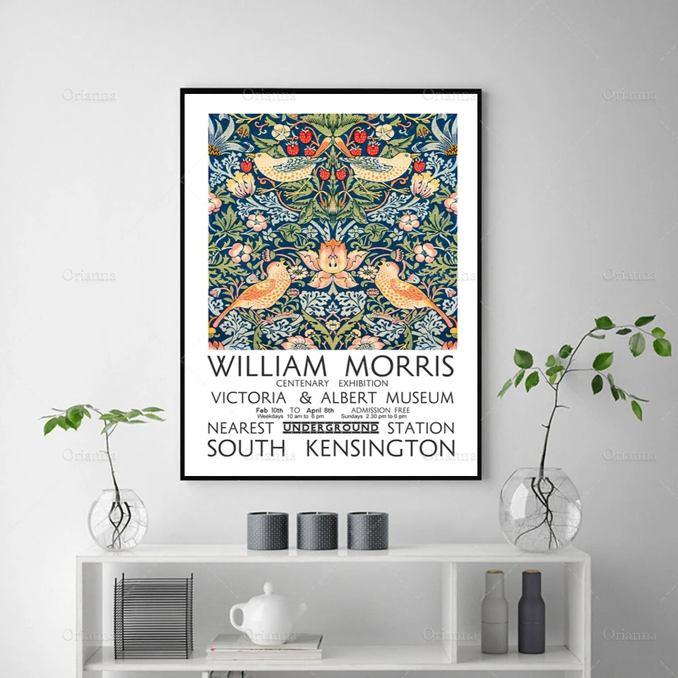 William Morris wall art, Exhibition poster, The strawberry thieves pattern, Flower poster-Gift Idea-Wall Art Canvas Painting