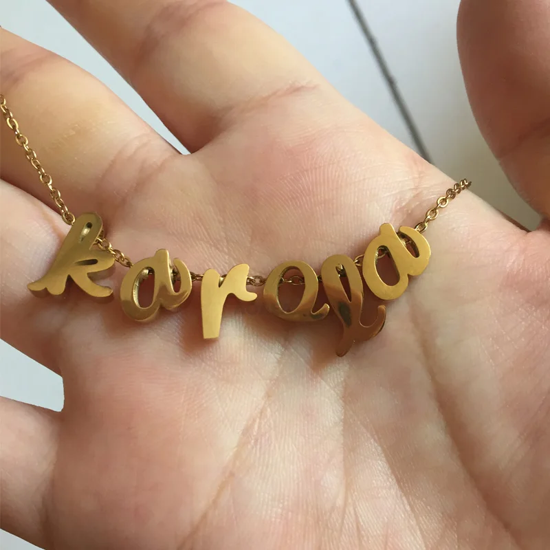 Nome personalizado colar dainty minúsculas iniciais cursive letra inicial de ouro Minúsculo necklacestainless steelPersonalized Nome presente