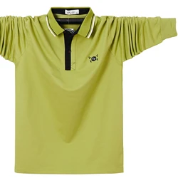 New Men's Polo Shirt Men's casual embroidered cotton polo shirt Men's long sleeve solid color lapel polo shirt Large