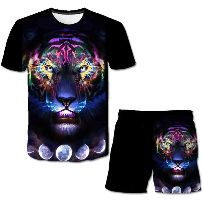 Neue männer casual shorts sommer laufen outdoor shorts 3D drucken Farbe glow wolf Shorts + T hemd Anzug Sets shorts lässig bademode