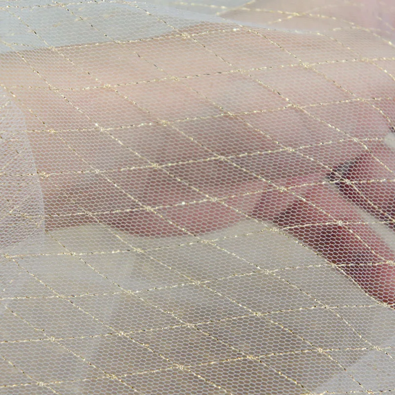 Shiny Voile Tulle Mesh Fabric Party Home Decor Transparent Net Lace fabric Rhombus Golden Gauze Apparel Cloth DIY Sewing 1y