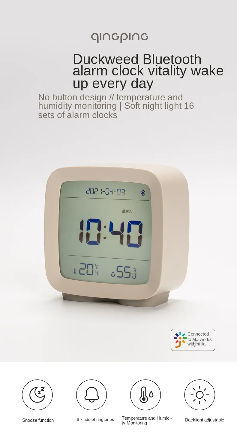 zq  mi Bluetooth Alarm Clock Temperature and Humidity Monitoring Light Intelligent Multifunctional Electronic Alarm Clock