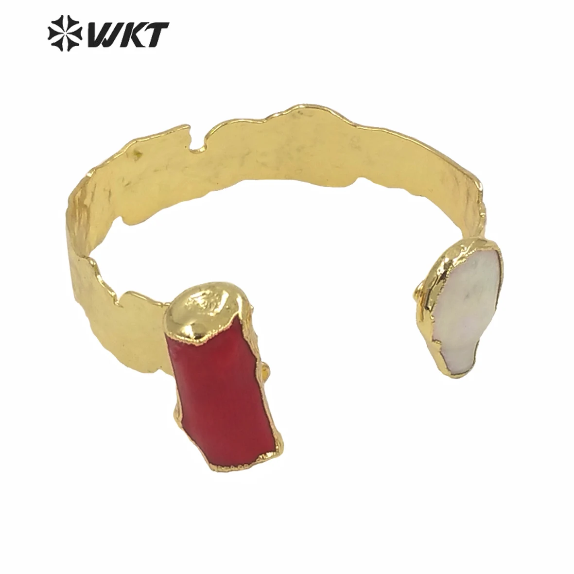 

WT-B512 WKT Unique design Red Coral Pearl Bangle Adjustable Women Bohemian Vintage Style lava Bangle Jewelry