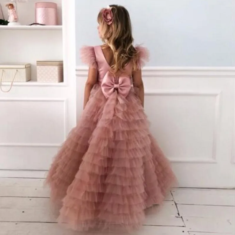 Vestido de festa 3 cores rosa e sem mangas com ombré, veste de primeira comunhão feminino feita sob medida