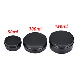 10PCS 50/60/80/100/150g Aluminum Refillable Bottles Tin Cans Box Black Cream Jar Pot Screw Thread Lid Lip Balm Container