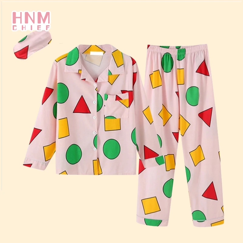 Korean Pijama Schin Chan Cute Home Couple Pajamas Casual Cartoon Print 2-piece Set Autumn Winter Warm Long Sleeve Sinchan Suit