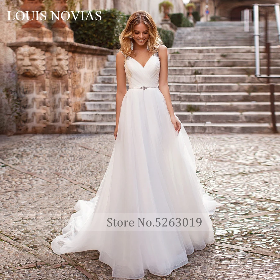 Свадебное платье LOUIS NOVIAS2020, новинка, простое свадебное платье с тонкой бретелькой и V-образным вырезом, с открытой спиной, свадебное платье для невесты во французском стиле