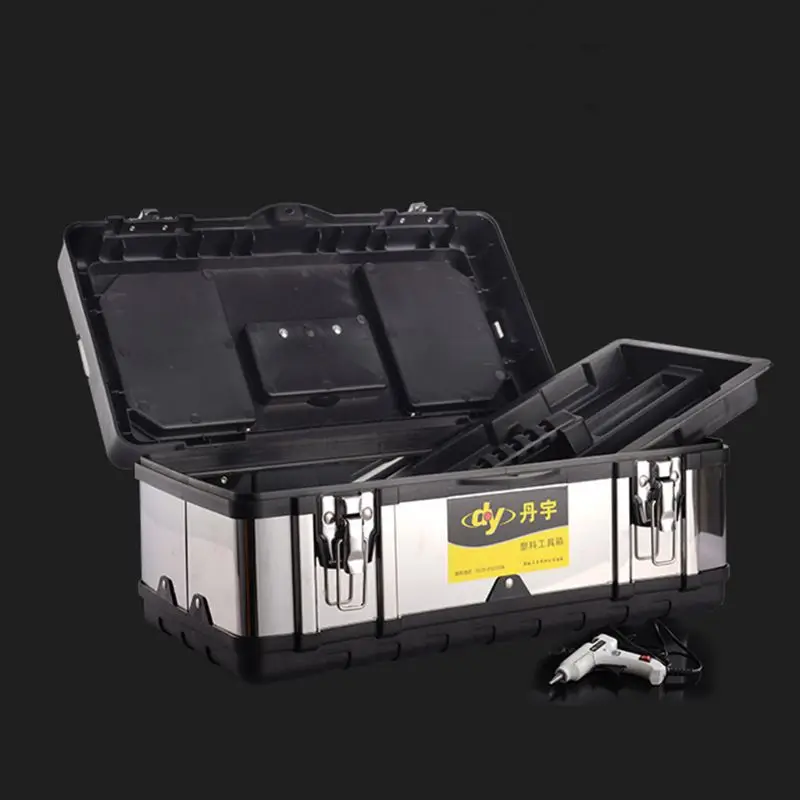 Multifunctionele Dubbele Laag Rvs Gereedschapskist Plastic Draagbare Organizer