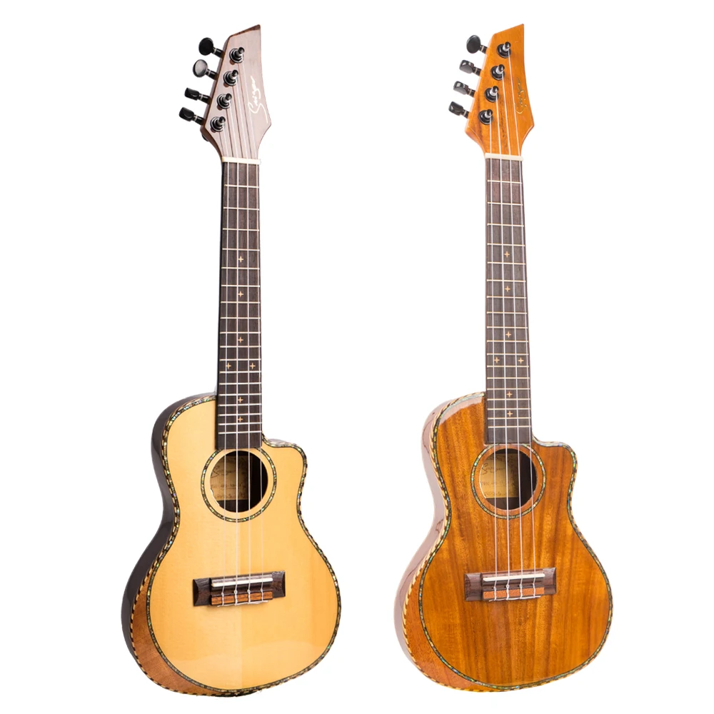 Ukulele Concert 24 Inch Cutaway Top Solid Acoustic Electric Thin Body Guitar 4 Strings Ukelele Acacia Spruce Rosewood Deadwood