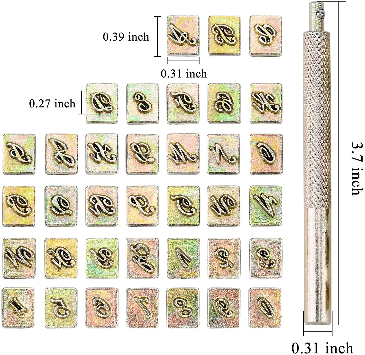 Set di punzonatura numero lettera in pelle 36 pezzi Curlicue carattere in pelle Logo personalizzato timbri intaglio timbratura alfabeto Puncher