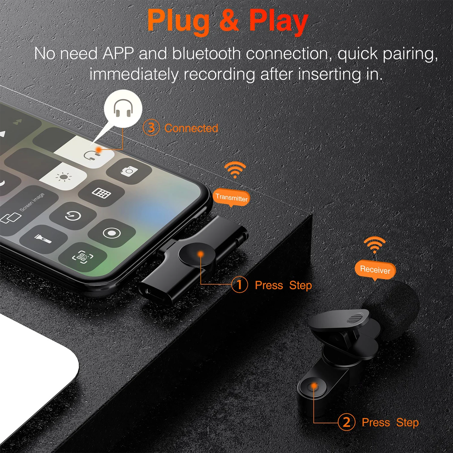 ميكروفون لاسلكي صغير Lavalier مجموعة لمهايئ أندرويد Type-C مع ميكروفون بلوتوث للتحكم عن بعد لتسجيل الفيديو