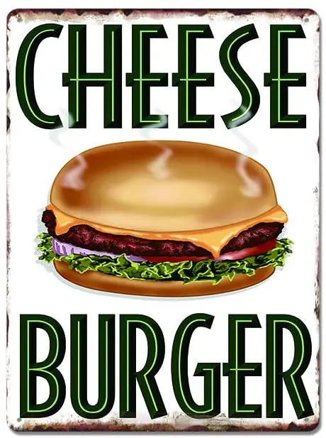 Royal Tin Sign Cheese Burger 11.8 7.8 inches, Rectangle Metal Signs for Home and Kitchen Bar Cafe