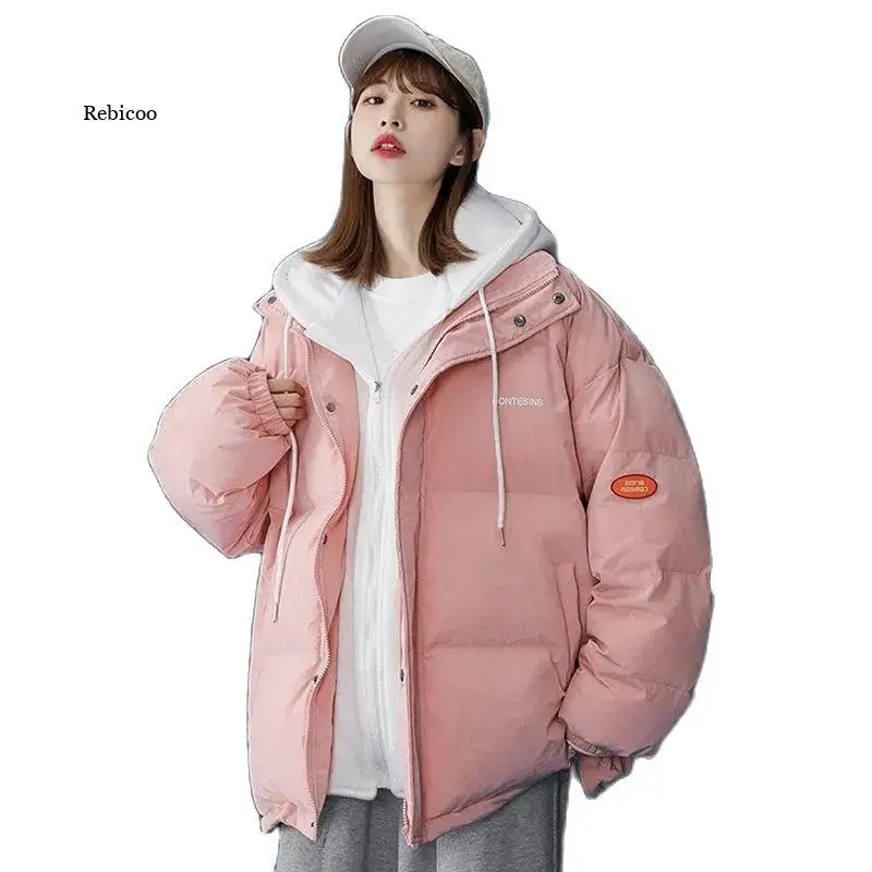 New Fake Two Piece Cotton Padded Jacket Oversize Women's Hooded Bread Jacket Winter Thick Warm Parke Student Parkas Coat