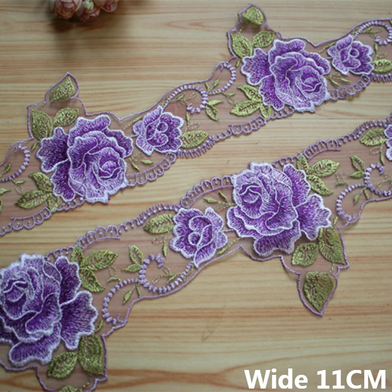 11CM Wide Elegant Mesh Purple Flowers Embroidery Lace Guipure Ribbon Collar Applique Wedding Dress Headveil DIY Sewing Supplies