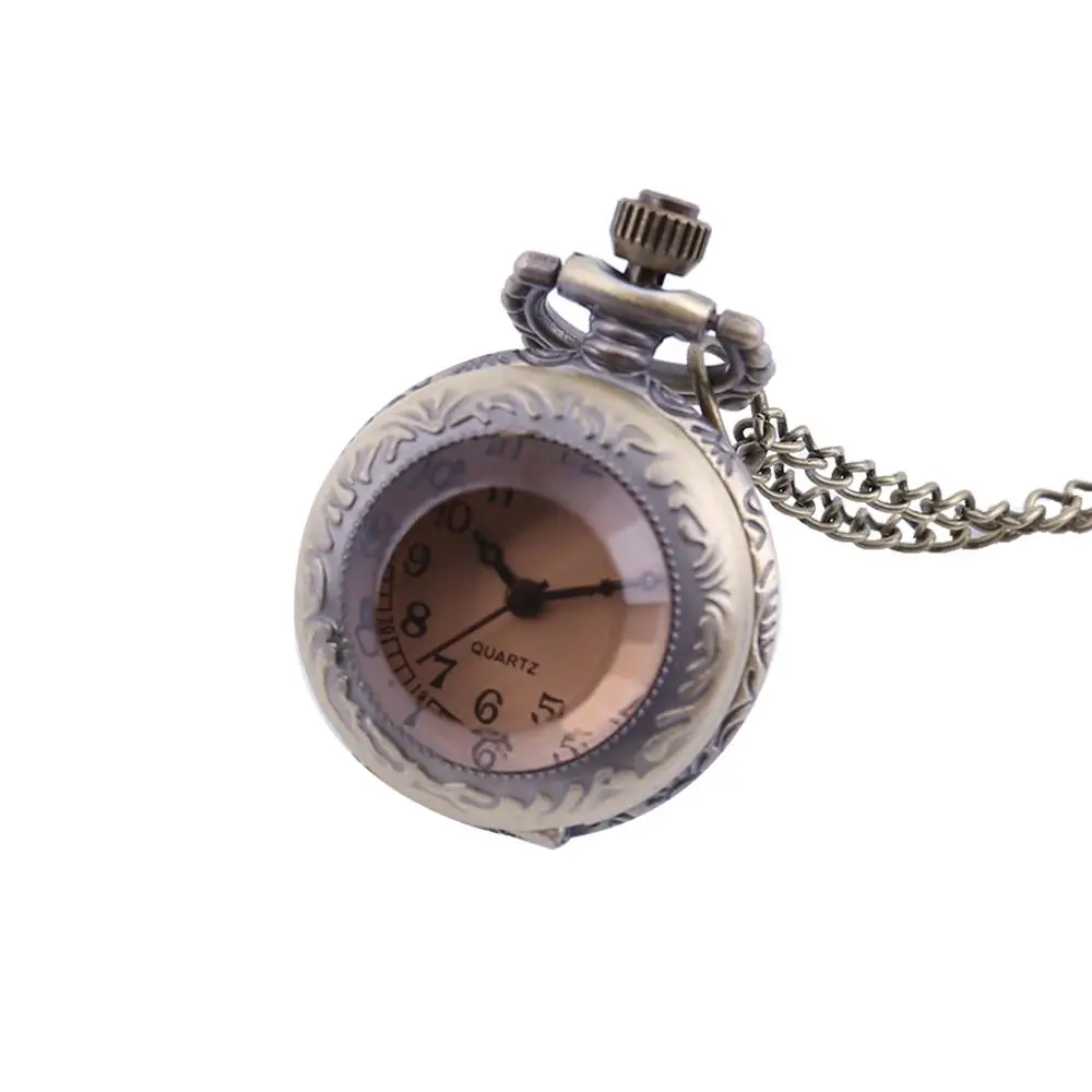 

6046Trend retro mini brown glass open cover pocket watch with chain accessories for men and women