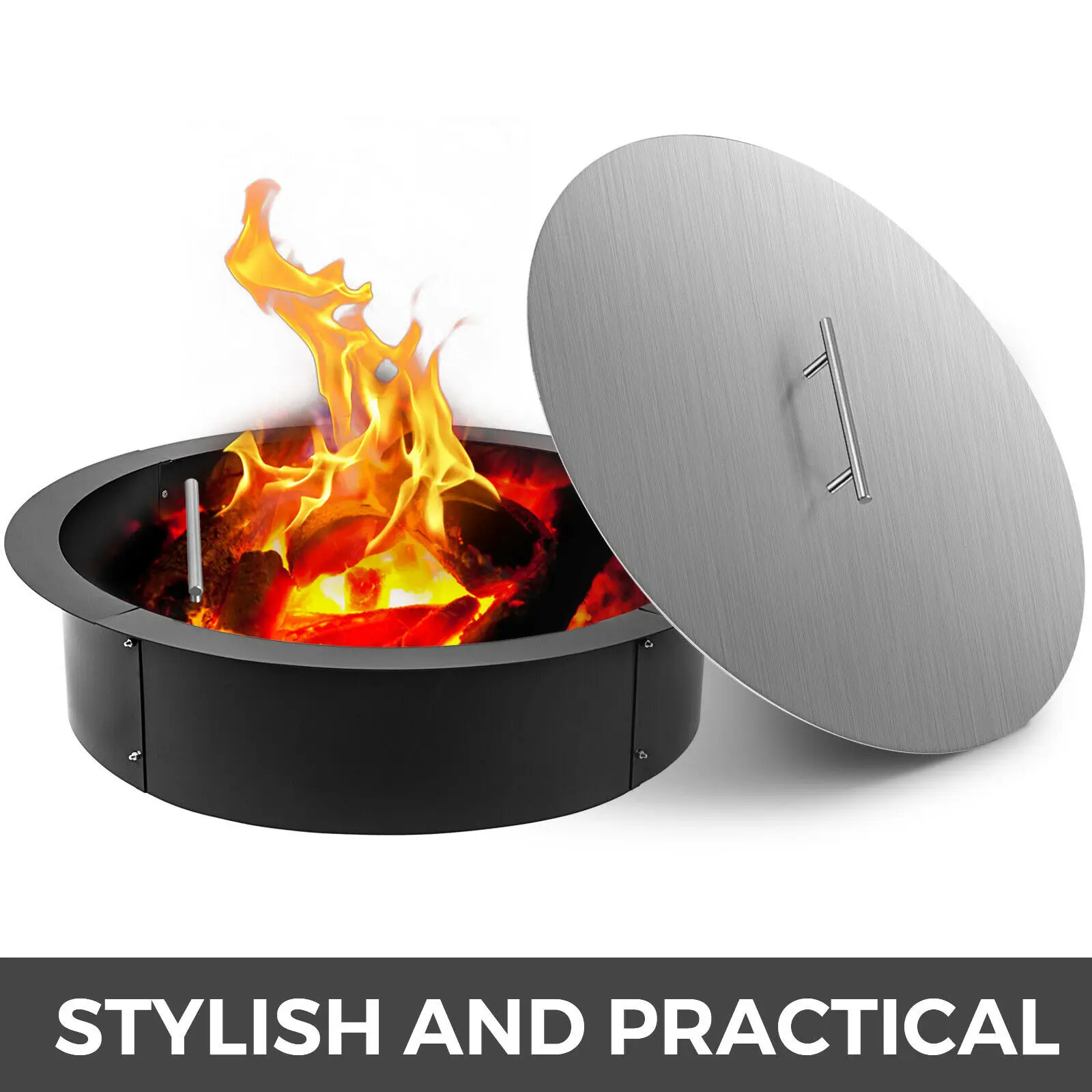 غطاء غطاء حفرة النار VEVOR مقاس 20 بوصة من الفولاذ المقاوم للصدأ متين مع مقبض مريح وعملي رائع لأي طقس في الهواء الطلق