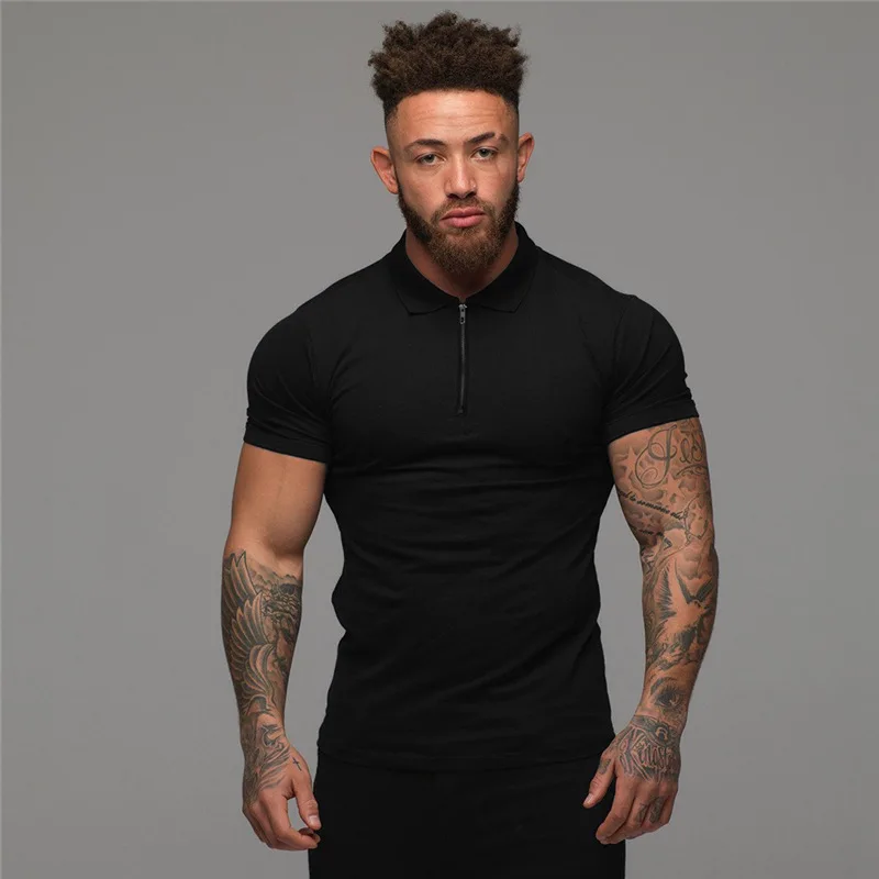 

Men's Polo Shirt 2021 Summer Cotton Short-Sleeve Top for Men Solid Color Zipper Lapel Fashion Trend Fitness Sports T-Shirt