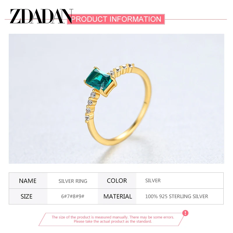 ZDADAN 925 Sterling Silver Fashion Zircon Ring For Women Simple Luxury Wedding Jewelry Party Gift