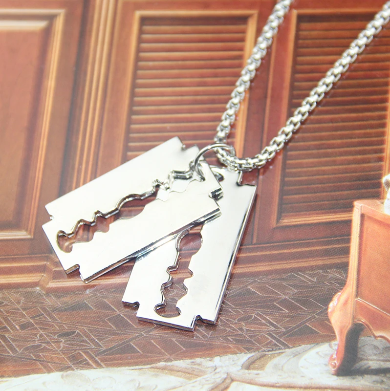 

Fashion Jewelry Double Edge Razor Blades Pendant for Men Necklace Casual Male Collar Gifts for Men and Women