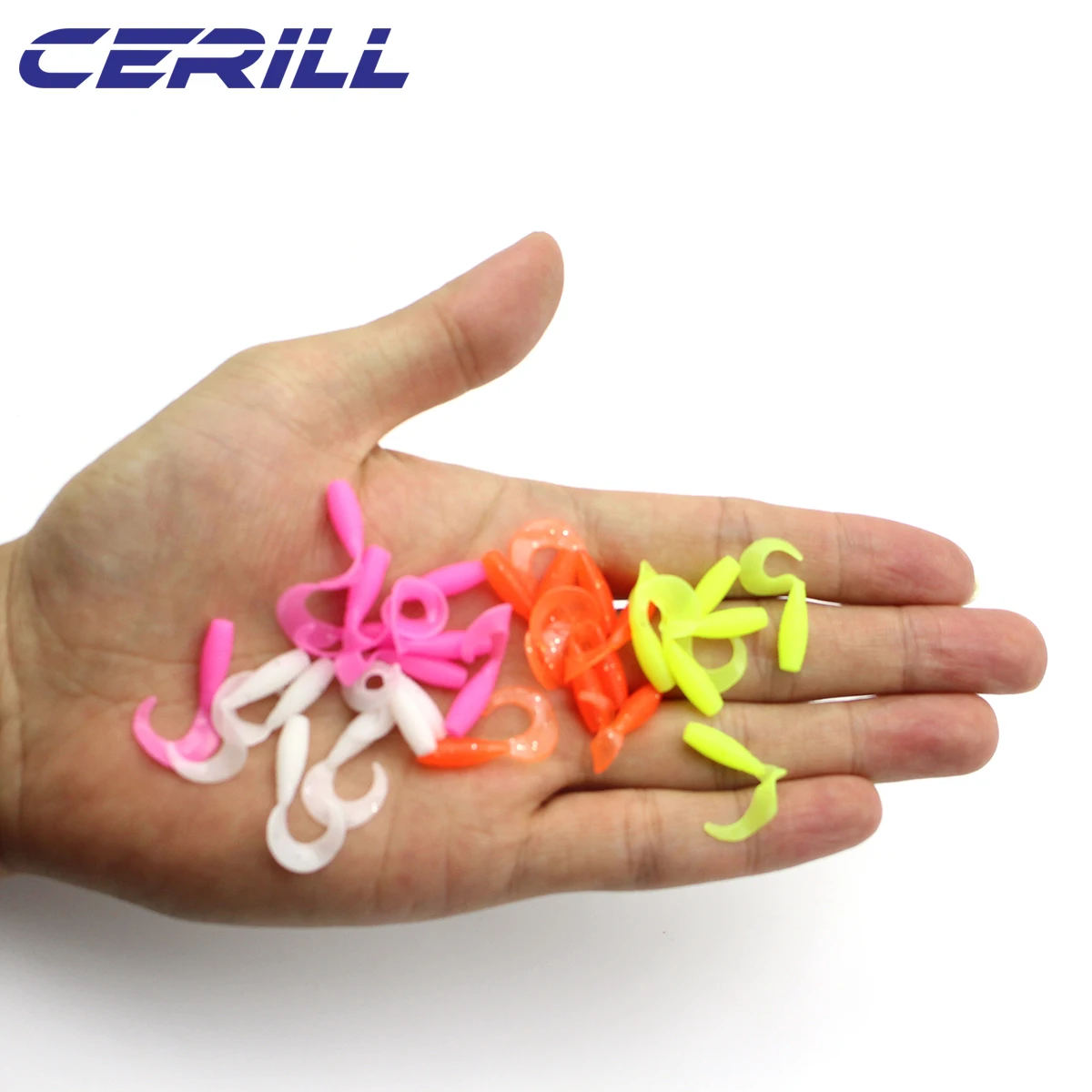 Lot 50 Cerill 25mm Volume Tail Grub Bait Jigging Wobbler Soft Fishing Lure Silicone Artificial Carp Bass Swimbait Accessories