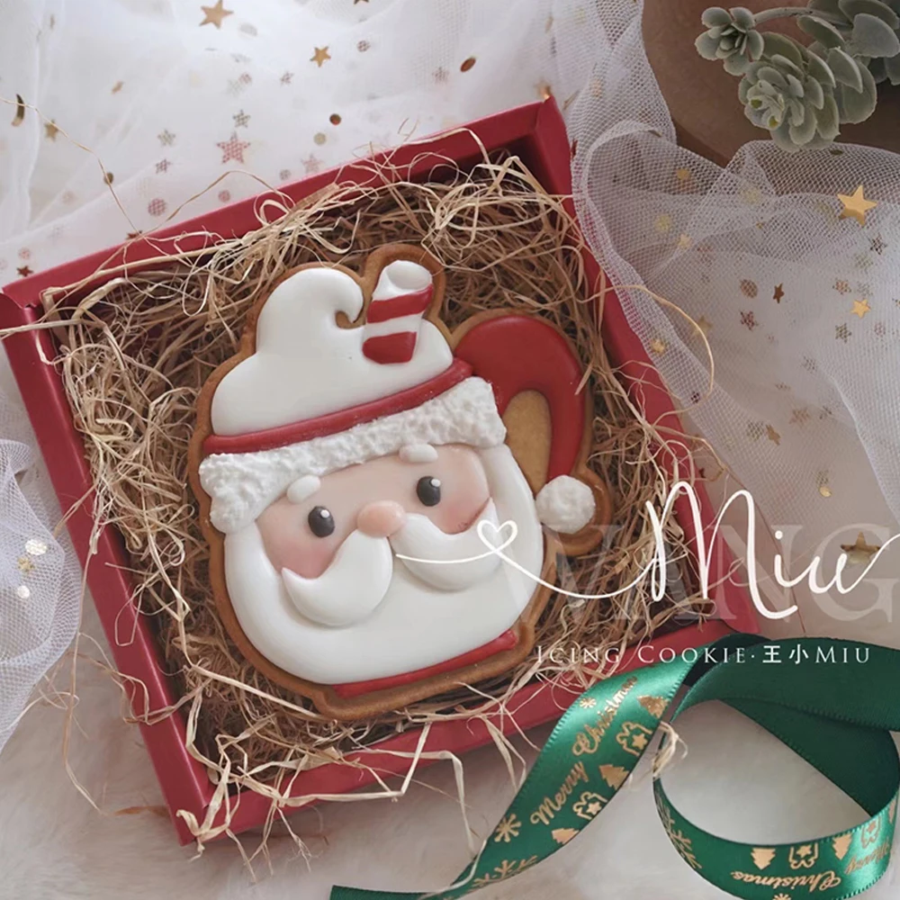 1Pc Coffee Cup Santa Icing Cookie Mold Christmas Biscuit Mold Cookie Cutter Stamp Sugarcraft Fondant Cake Decoration Tools