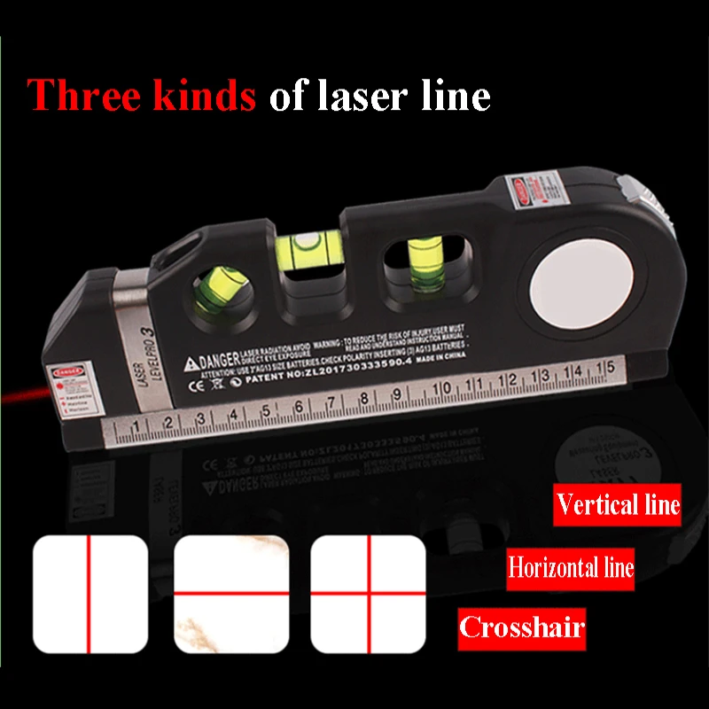 New Hot Selling 2 Lines Laser Level Ruler Multifunctional High Precision Laser Straight Line Instrument With 8ft Tape Measure