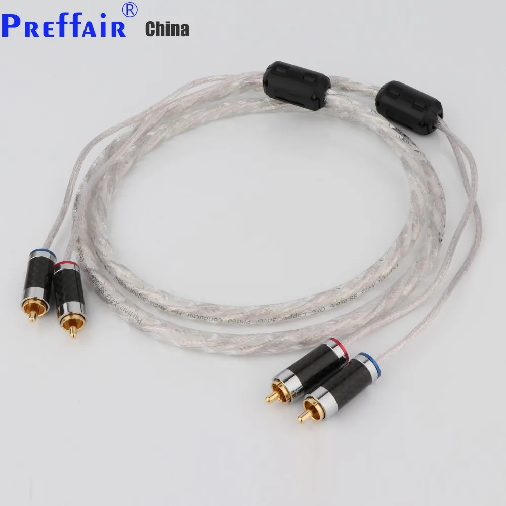 Preffair OCC plateado 2 RCA Cable RCA macho a macho 2 RCA Cable interconexión Cable de Audio HiFi