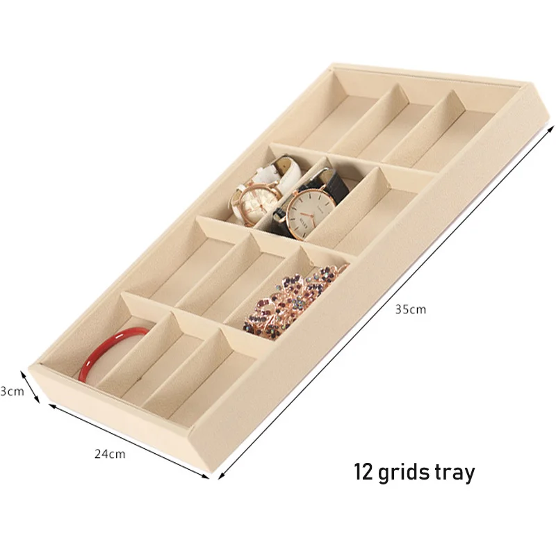 Surprise price Beige Velvet Jewelry Tray Jewellery Organizer Storage Box Watch Holder Necklace Ring Earring Pendant Holder Serie