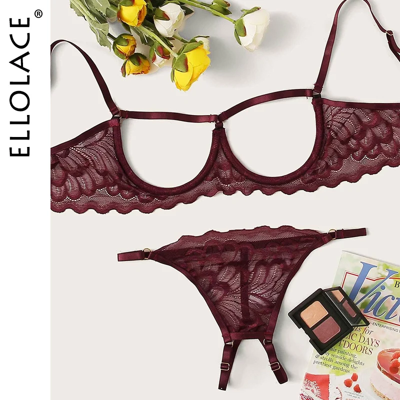 Ellolace Lingerie Set Sexy Hollow Out Lingerie Underwear Set Women\'s Push Up Bra Erotic Lingerie Sex Underwear For Women