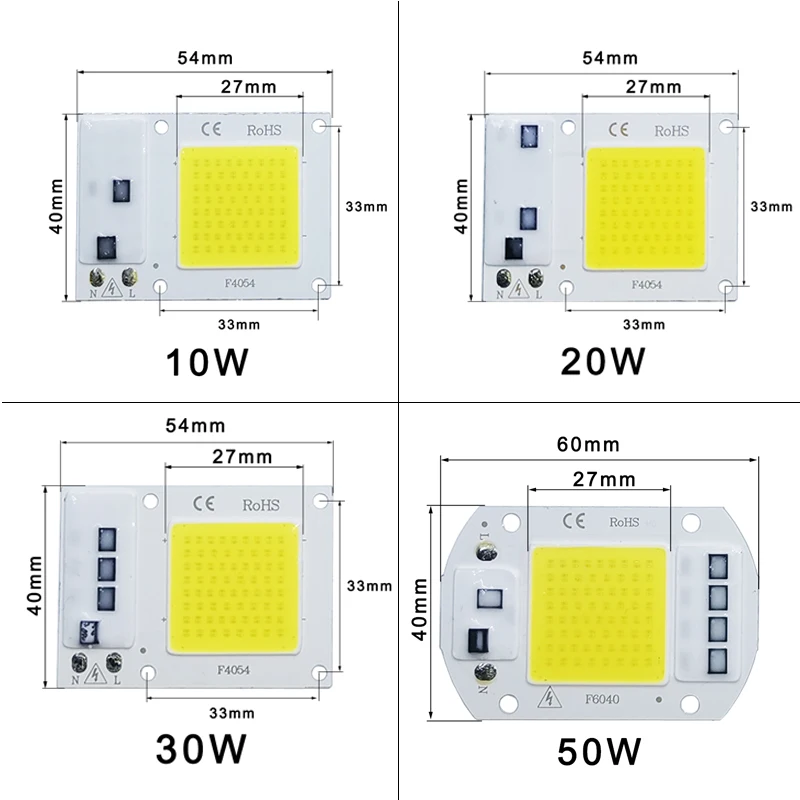 Chip de lámpara LED COB de CA 220V, 10W, 20W, 30W, 50W, IC inteligente, sin necesidad de controlador, bombilla LED para foco de luz de inundación,