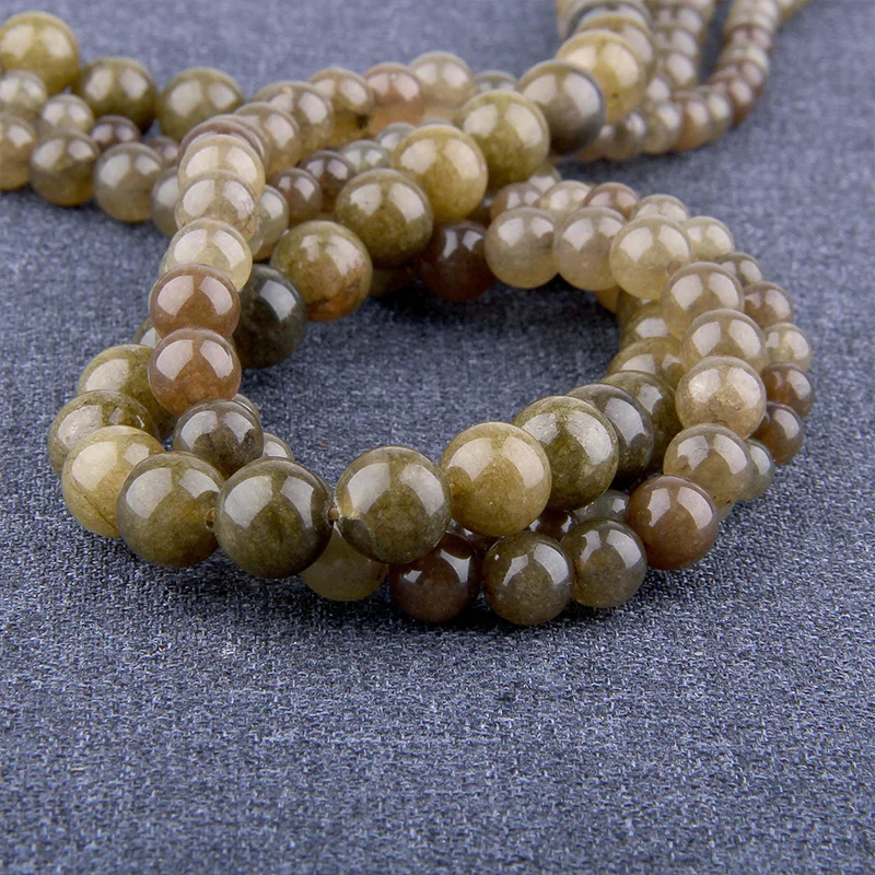 Natural Stone Brown Aragonites Jades Bead Chalcedony Smooth Agates Loose Spacer Beads For Jewelry Bracelet Making 15.5\