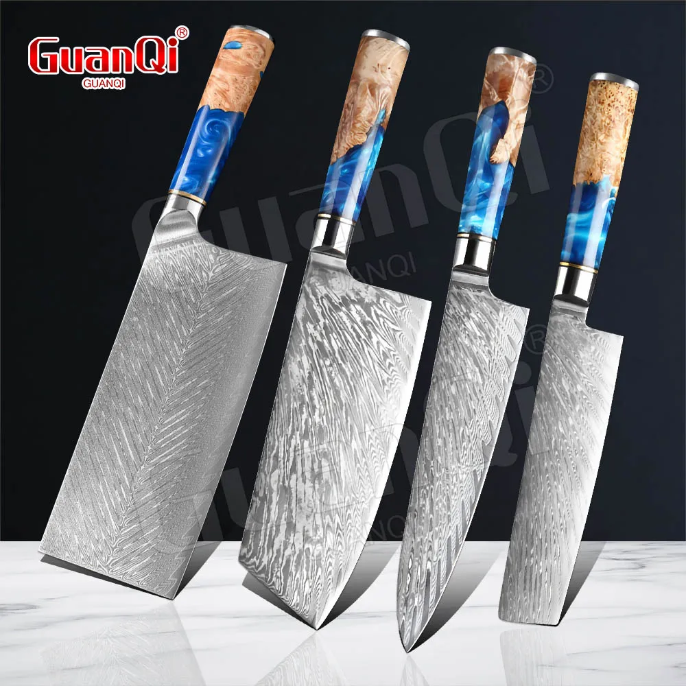 

Laser Damascus Pattern kitchen knives Damascus Steel Professional Chef Knife Resin Handle Meat Cleaver Slicing Chopping Knife