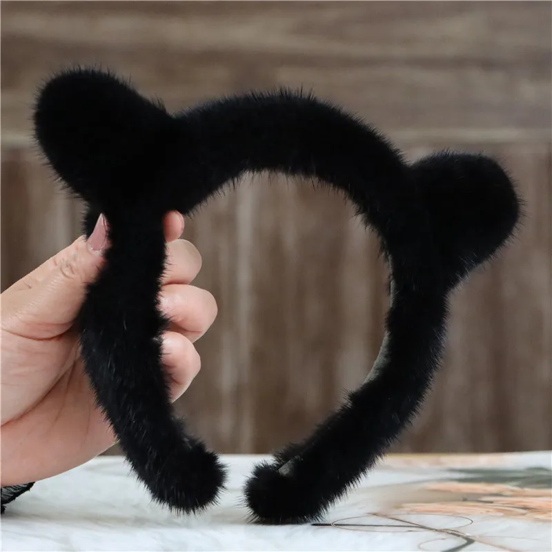 

Cute Genuine Mink Fur Cat Ear Headband Winter Fashion Animal Hair Band Accessory Party Cosplay Luxury Headwear