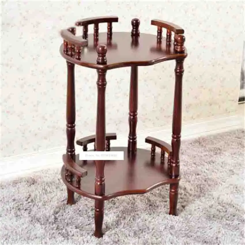 New Modern Chinese Solid Wood Coffee Table Multipurpose Shelf Flower-shaped Brown Double-layer Rack Side Corner Shelf Tea Rack