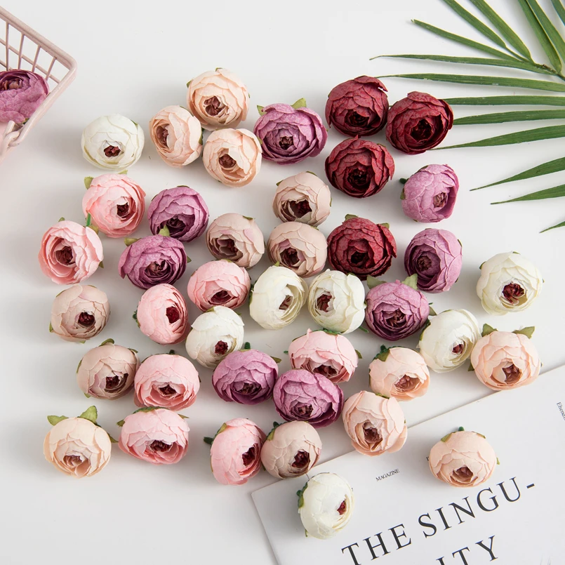 50/100 Stück Künstliche Blumen Seiden-Teerosen Knospen DIY Geschenke Süßigkeitenbox Weihnachtsdekoration für Zuhause Garten Hochzeitszubehör – Detail 1