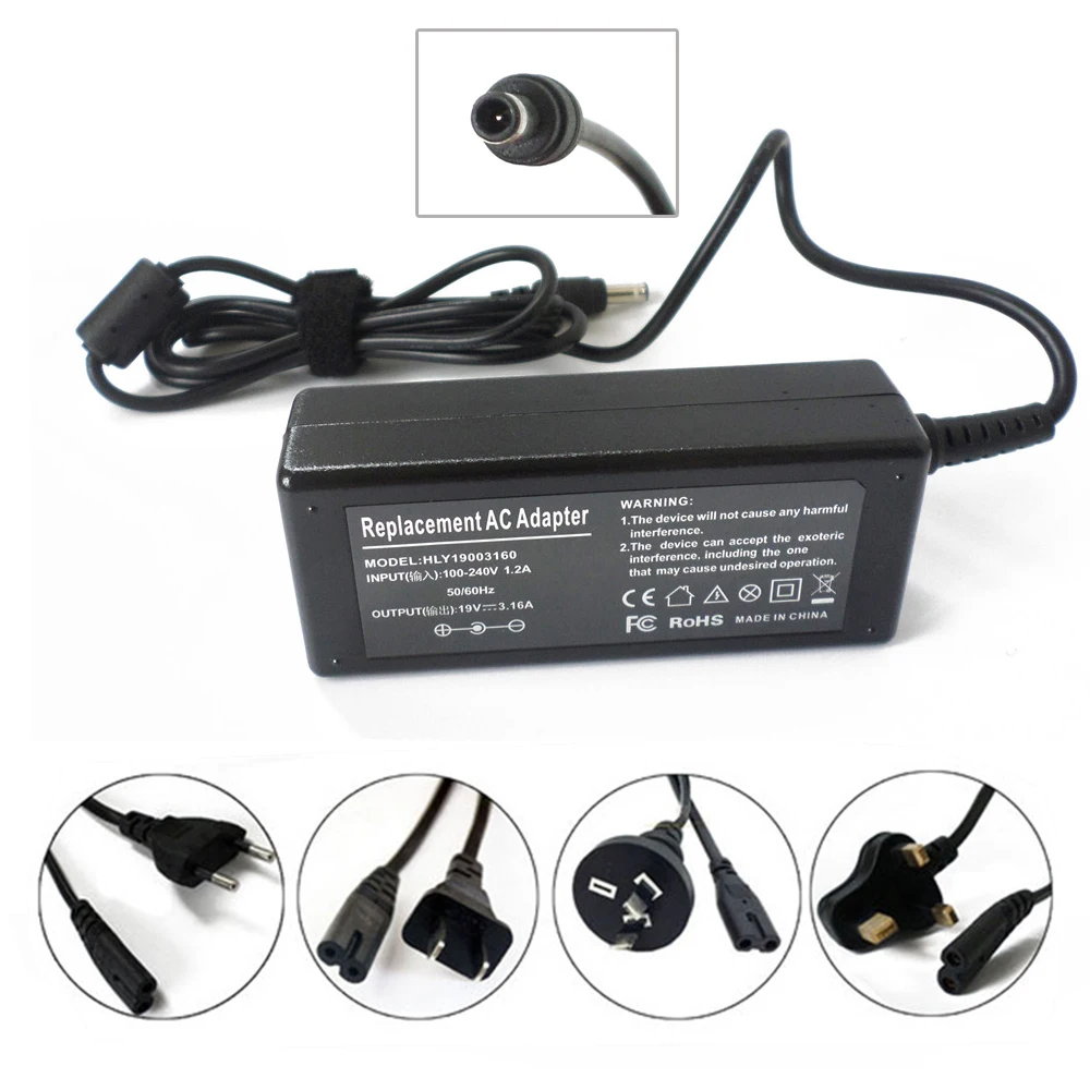 New 19V 3.16A 60W Power Supply Cord AC Adapter Battery Charger For Samsung R423 R428 R429 R430 R431 R439 R440 R478 R480 Laptop