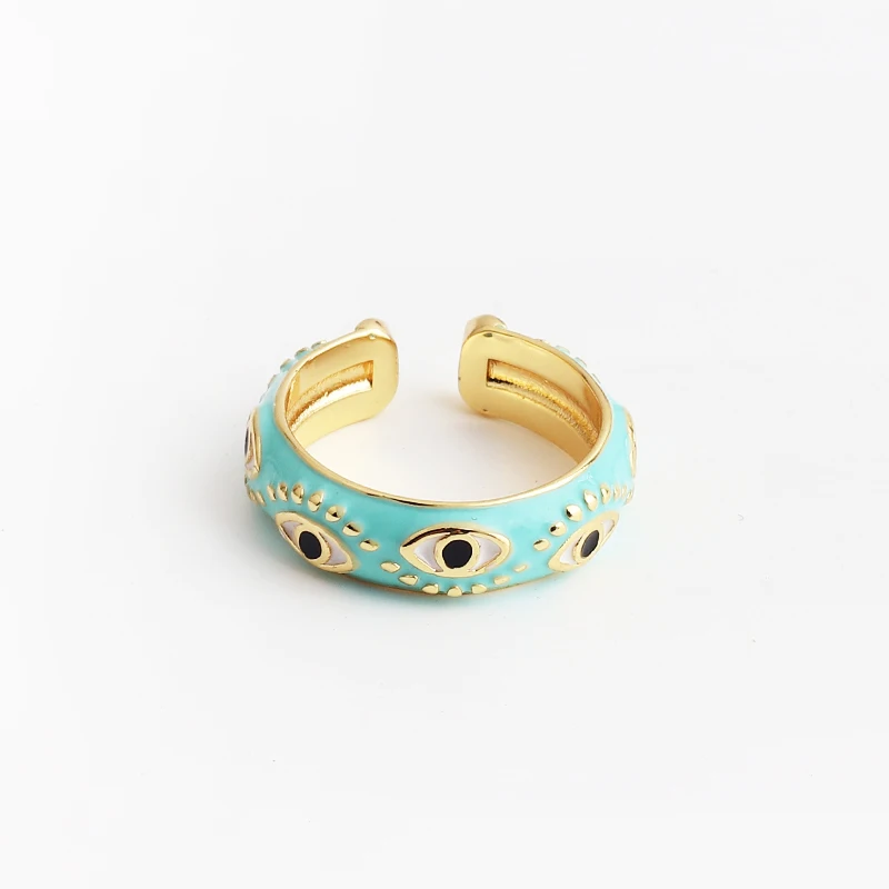 2022 New Fashion Colourful Evil Eye Charm Rings For Women Girl Adjustable Gold Color Copper Female Party Jewelry Accessories