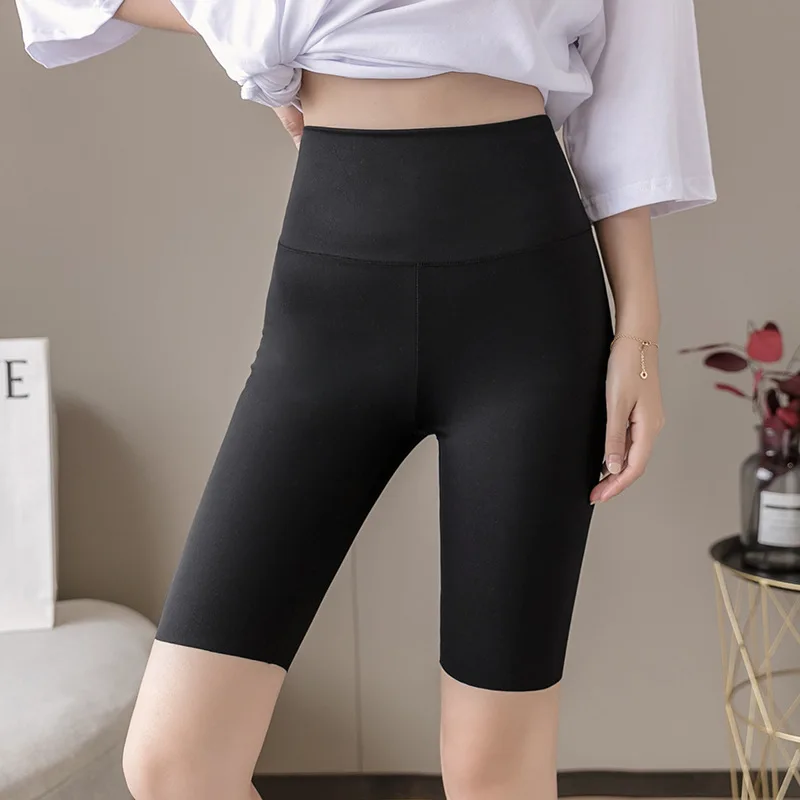 Streetwear Seamless Biker Shorts Women Fitness Casual High Waist Fashion Summer Slim Knee-Length Bottoms Black Cycling Shorts