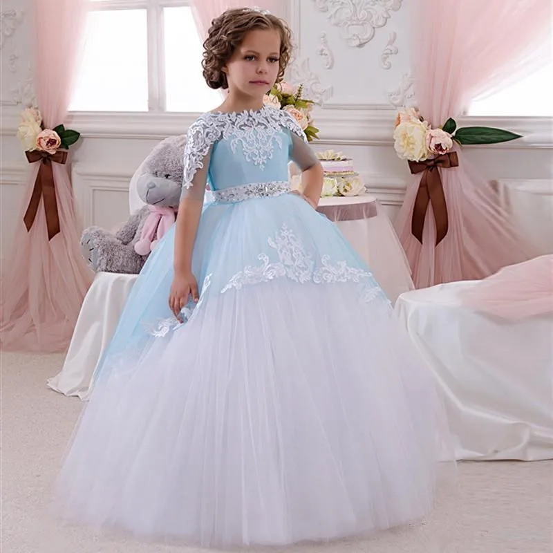 Formal Princess Flower Girl Dress Lace Appliques Wedding Prom Gowns Birthday Communion Toddler Kids TuTu Dress for Little Girl