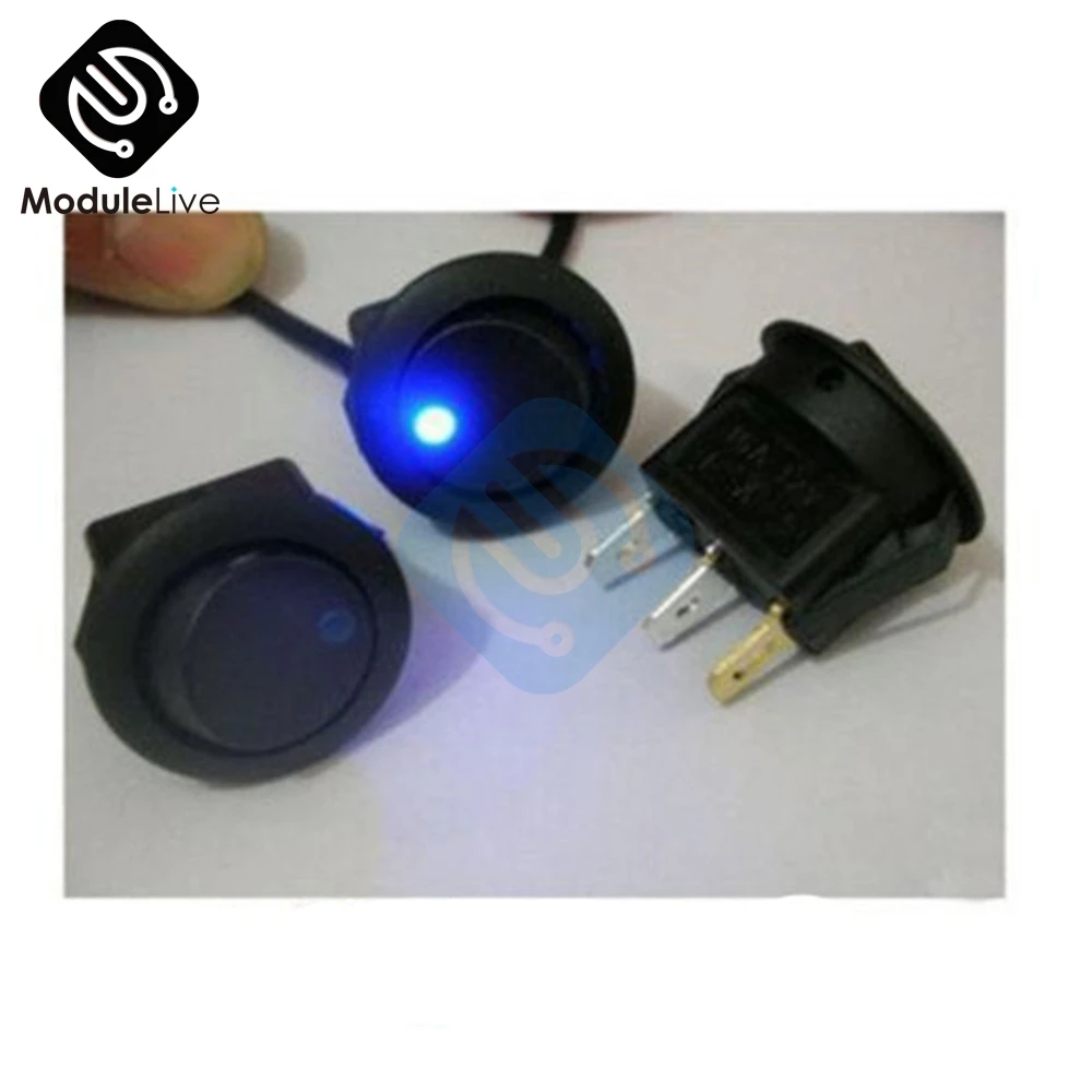 2Pcs AC 125V 250V Toggle Switch 3 Pins Car Round Dot LED Light Rocker Push Button Switch Tools Blue Red Yellow Green