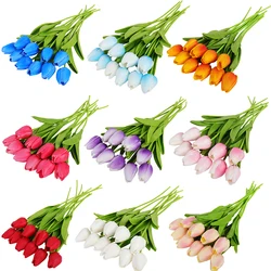 10pcs Artificial Flowers Real Touch Tulips Wedding Bouquets Flowers Fake PU Tulips for Wedding Decoration Home Garden Decor
