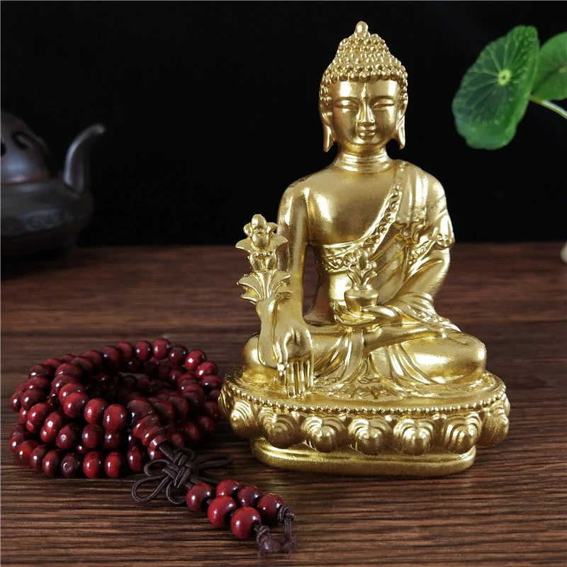 Goldn Medicine Buddha Statue With Necklace Ornament Resin Feng Shui Lucky Buddha Sculpture Home Office Garden Decoration Gifts view 6