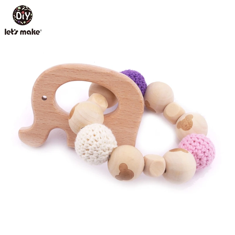 Let's Make 1pc Wooden Teether Montessori Baby Toys Crochet Beads Teething Bird DIY Teether Round Beads Baby Rattle Teether