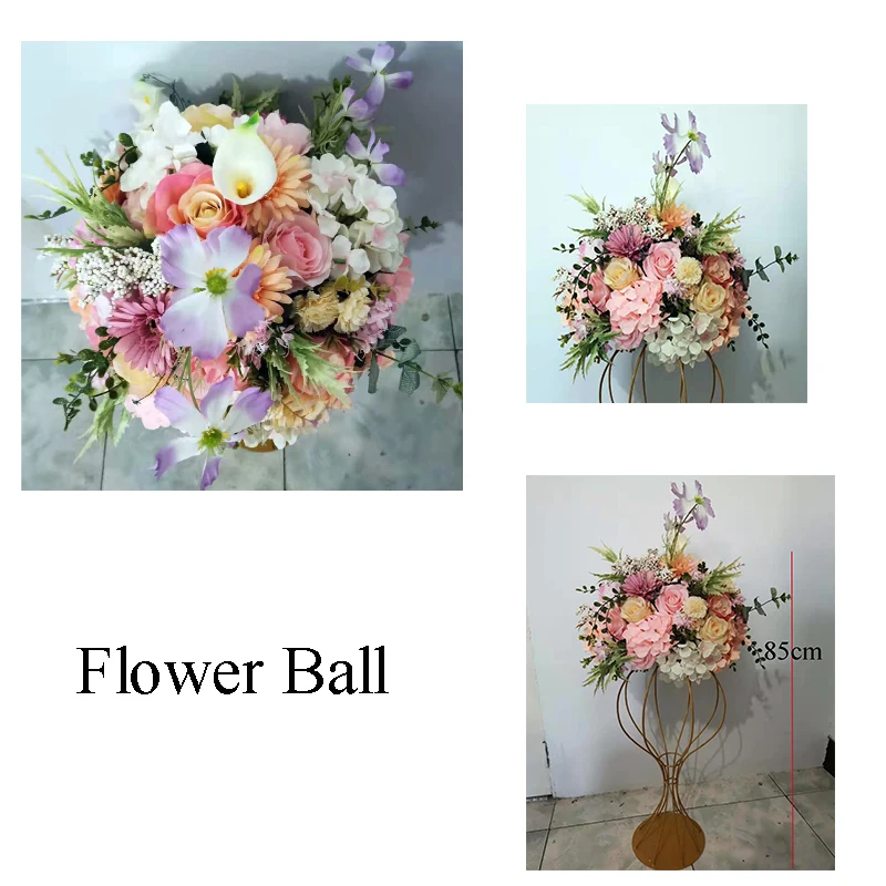 artificial flower ball rose hydrangea flower stand simulation rose wreath silk flowers wedding decorative iron stand frame road