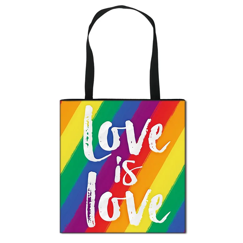 Love Is Love Tas Bahu Pelangi Tote Kasual LGBT Tas Tangan Gay Lesbian Tas Belanja Fashion Wanita Tas Travel Dewasa