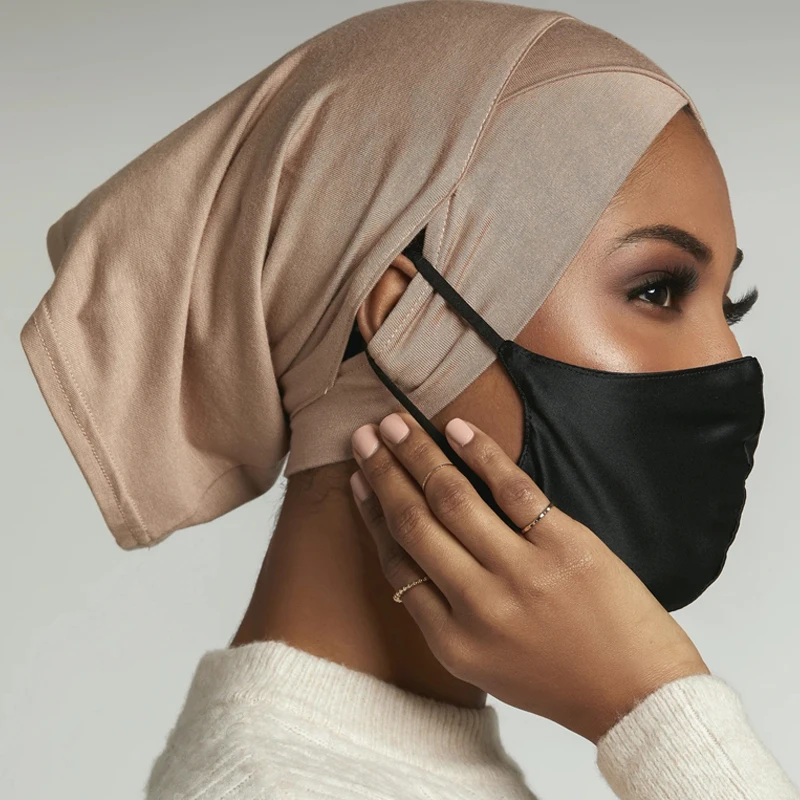 2022 NEW Ear Hole Inner Hijabs Stretchy Cotton Muslim Turban Hat Female Under Scarf Caps Islam Head Wraps Jersey Underscarf