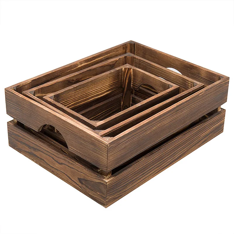 Wooden crate American retro sundries storage basket hollow fruit and vegetable storage frame kitchen bedroom storage