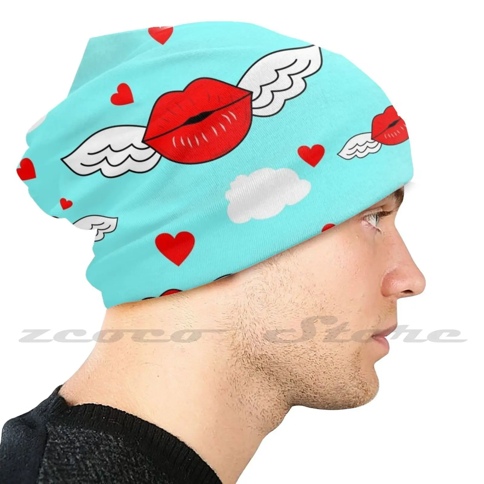 Blown Kisses Knit Hat Hedging Cap Soft Elasticity Outdoor Sports Leisure Blow A Kiss Kisses Kiss Blown Kisses Clouds Sky Love