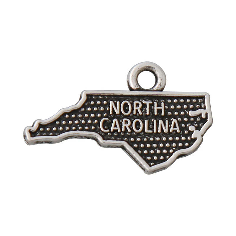 RAINXTAR Fashion Vintage Alloy American State Map Charms North Carolina Charm Jewelry Accessorices 14*23mm 50pcs AAC028