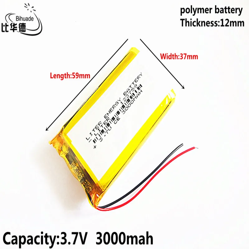 

10pcs The high quality 3.7V 3000MAH 123759 Lithium Polymer LiPo Rechargeable Battery For Mp3 headphone PAD DVD bluetooth camera